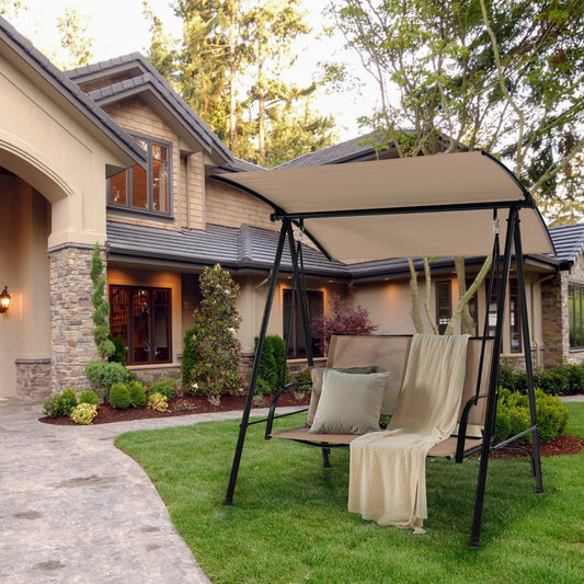 2-seat Outdoor Swing with Adjustable Canopy for Patio/Garden-Beige