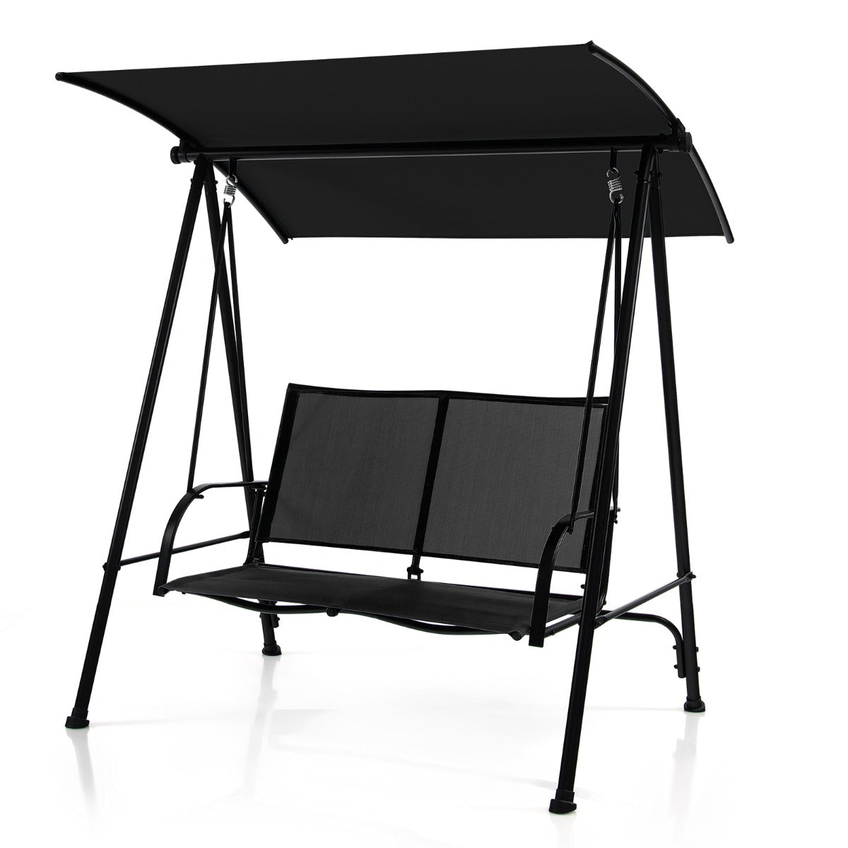2-seat Outdoor Swing with Adjustable Canopy for Patio/Garden-Black