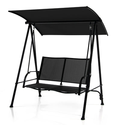 2-seat Outdoor Swing with Adjustable Canopy for Patio/Garden-Black