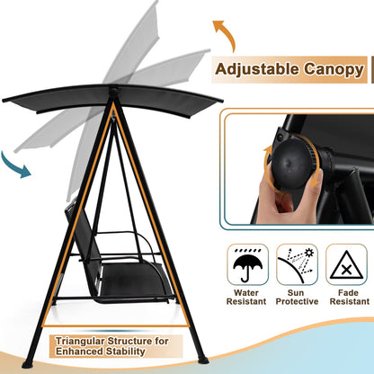 2-seat Outdoor Swing with Adjustable Canopy for Patio/Garden-Black