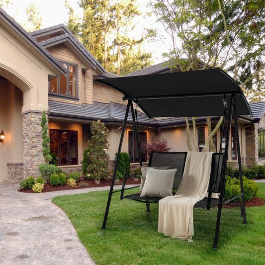2-seat Outdoor Swing with Adjustable Canopy for Patio/Garden-Black