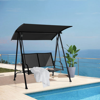 2-seat Outdoor Swing with Adjustable Canopy for Patio/Garden-Black