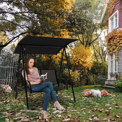 2-seat Outdoor Swing with Adjustable Canopy for Patio/Garden-Black