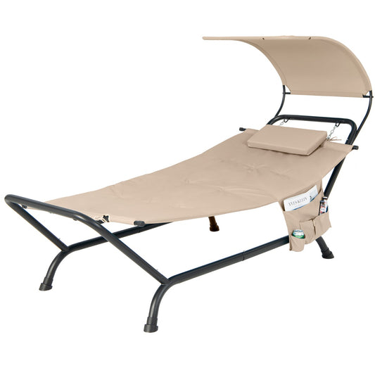 Costway Patio Hanging Chaise Lounge Chair with Storage Bag-Beige