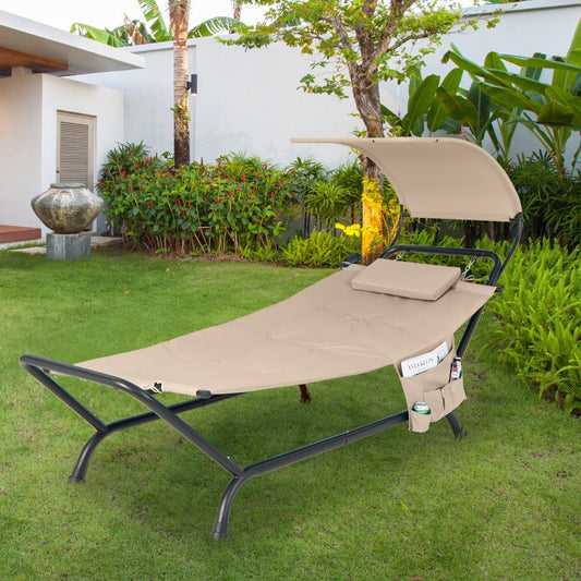 Costway Patio Hanging Chaise Lounge Chair with Storage Bag-Beige