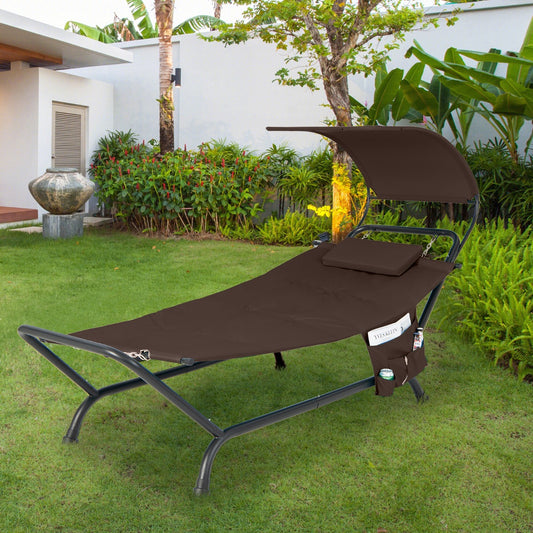 Costway Patio Hanging Chaise Lounge Chair with Storage Bag-Coffee