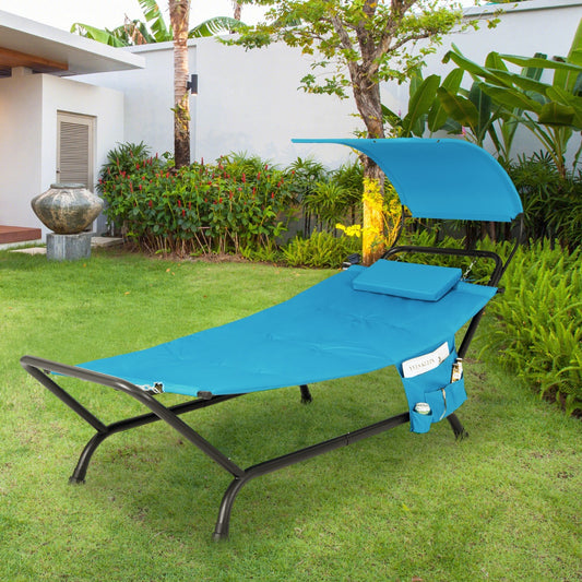 Costway Patio Hanging Chaise Lounge Chair with Storage Bag-Navy