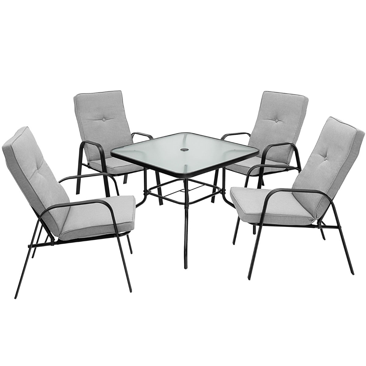Costway 6 Pieces Patio Dining Set with Umbrella & Stackable Chairs