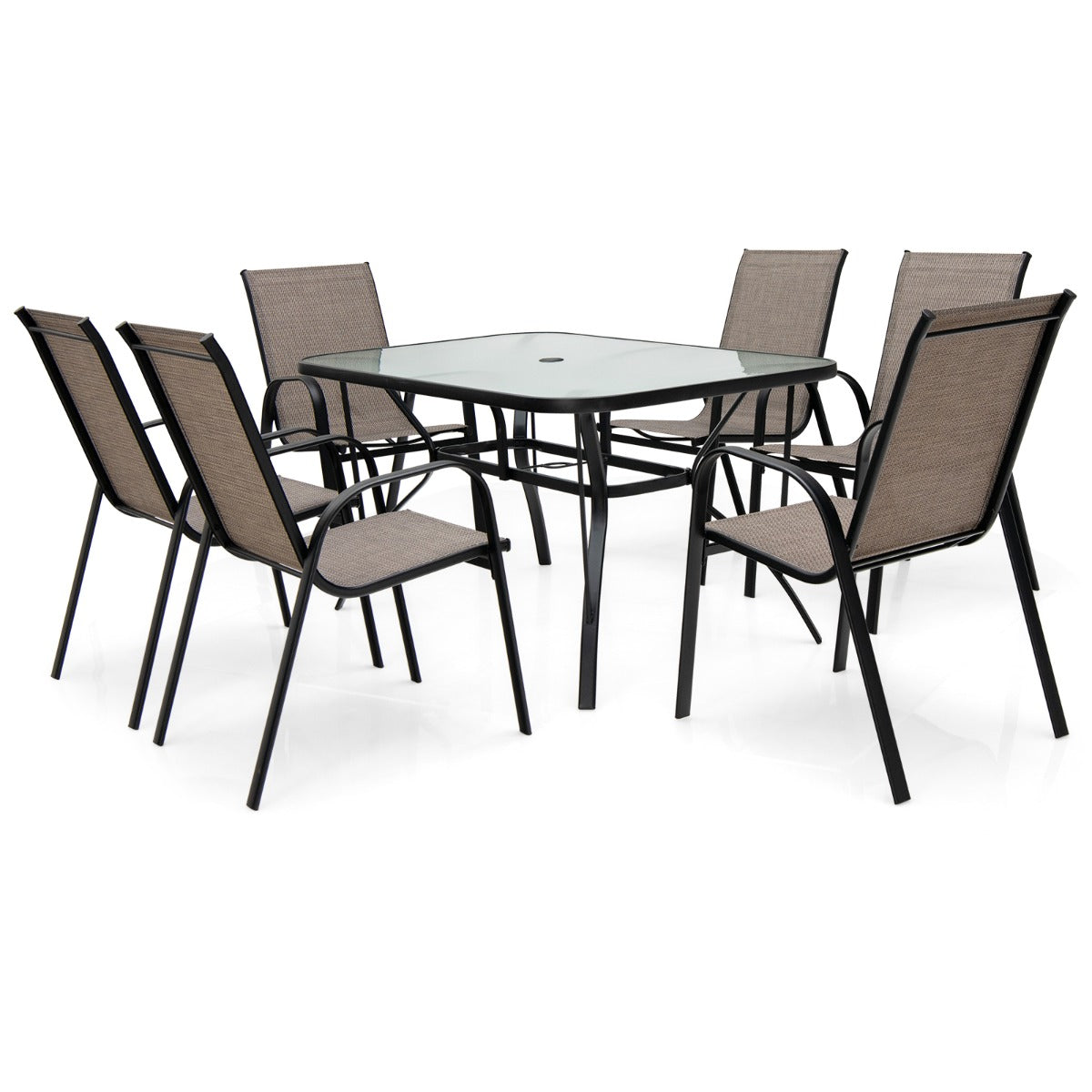 Costway 7 Piece Patio Dining Set with 6 Stackable Chairs & Rectangular Table