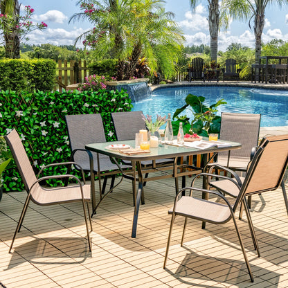 Costway 7 Piece Patio Dining Set with 6 Stackable Chairs & Rectangular Table