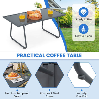 Costway 4 Piece Garden Patio Bistro Furniture Set with Loveseat, Coffee Table and 2 Chairs
