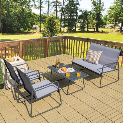 Costway 4 Piece Garden Patio Bistro Furniture Set with Loveseat, Coffee Table and 2 Chairs