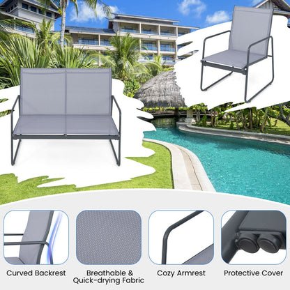 Quick-drying breathable fabric keeps the chairs and loveseat comfortable after outdoor moisture
