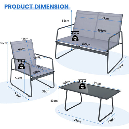 Costway 4 Piece Garden Patio Bistro Furniture Set with Loveseat, Coffee Table and 2 Chairs