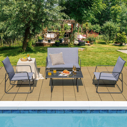Costway 4 Piece Garden Patio Bistro Furniture Set with Loveseat, Coffee Table and 2 Chairs