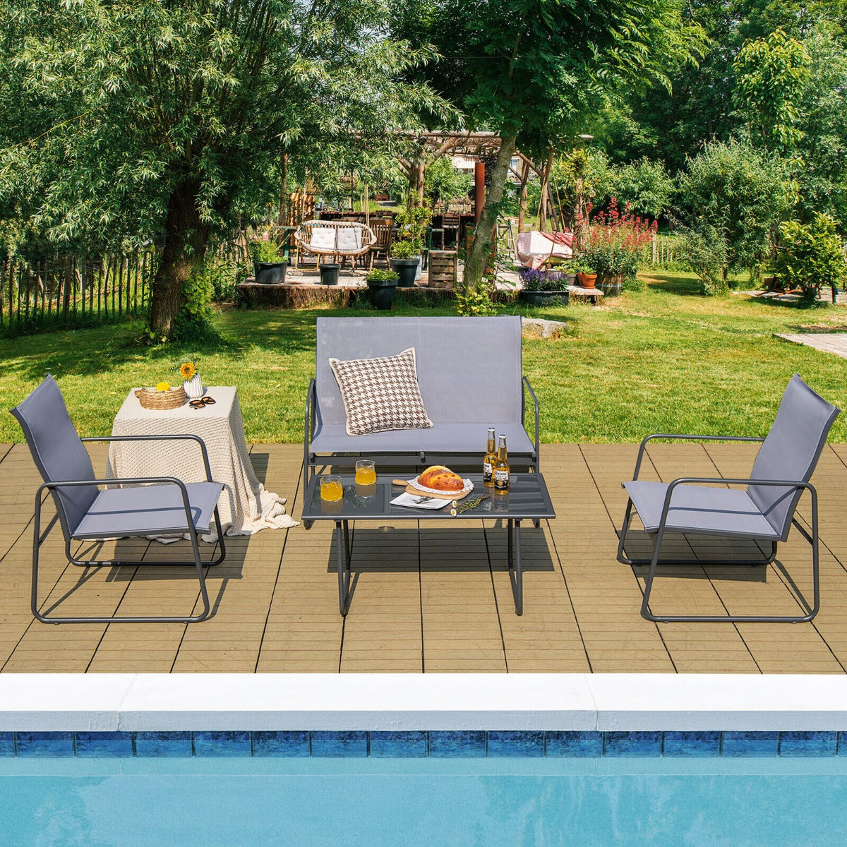 Tempered glass tabletop is durable, smooth, and easy to clean after meals or gatherings