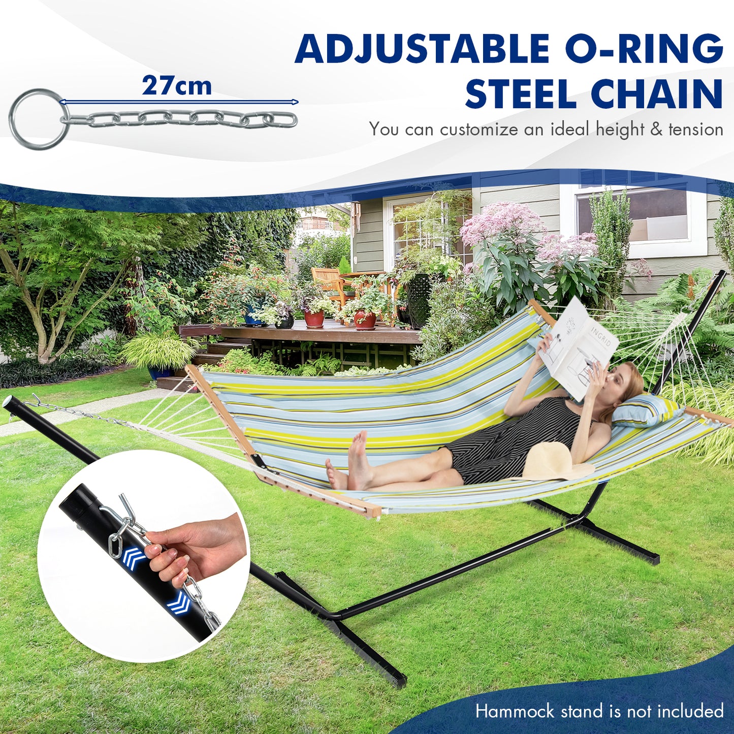 Outdoor Portable Quilted Fabric Hammock with Detachable Pillow (without Stand)-Yellow
