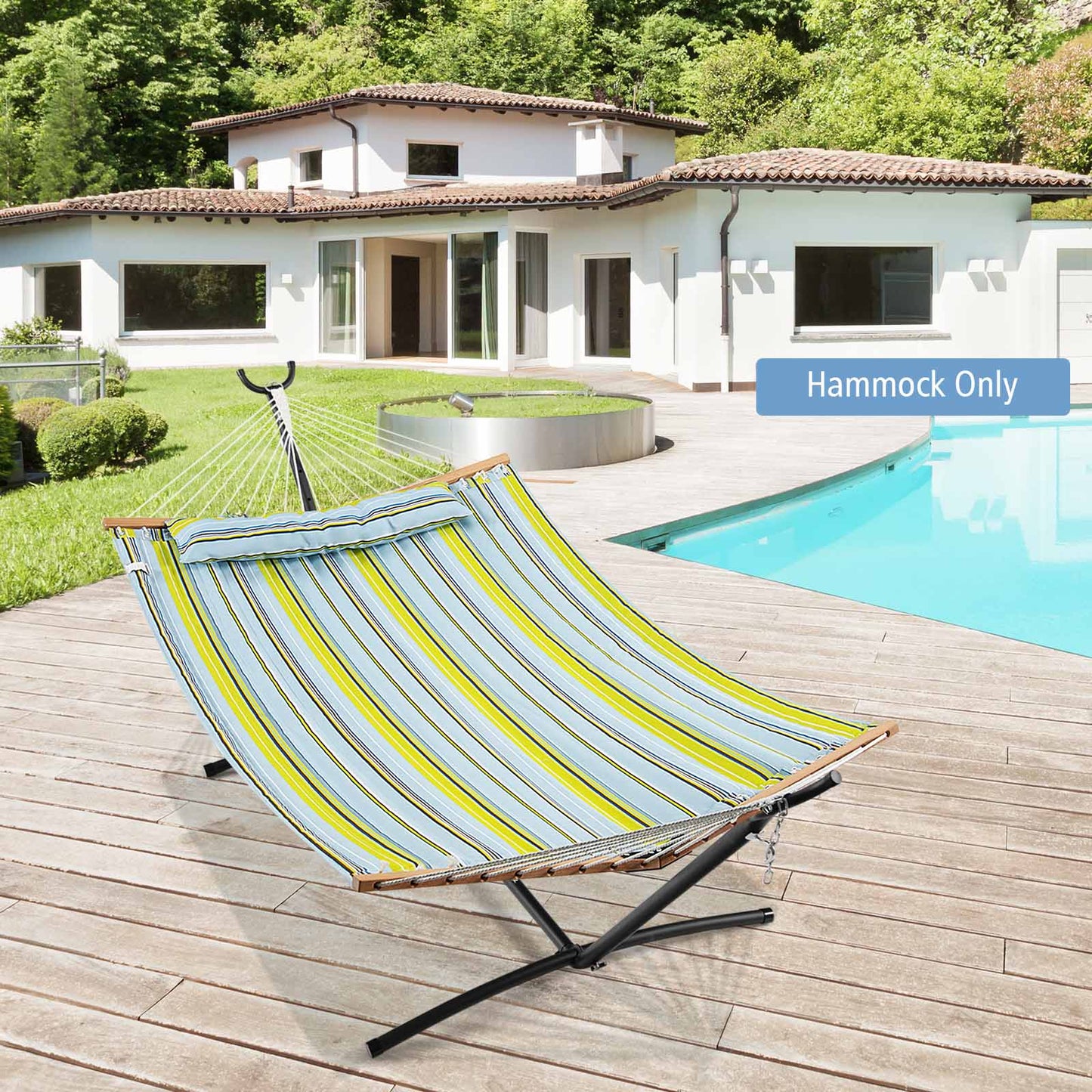Outdoor Portable Quilted Fabric Hammock with Detachable Pillow (without Stand)-Yellow