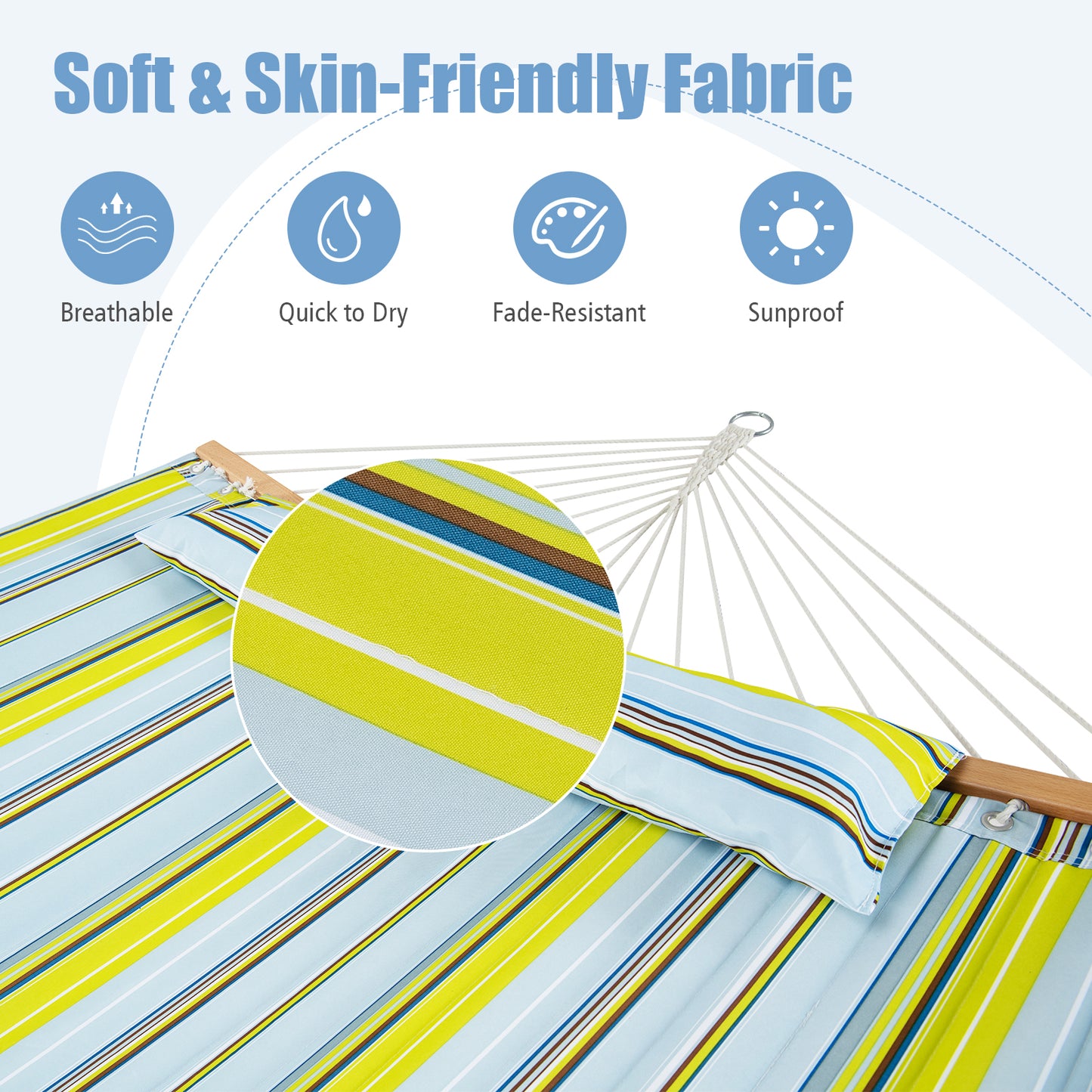 Outdoor Portable Quilted Fabric Hammock with Detachable Pillow (without Stand)-Yellow