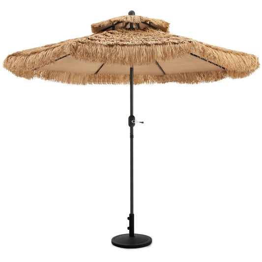 Eight strong metal ribs and a powder-coated steel pole provide stable support for the thatched outdoor canopy