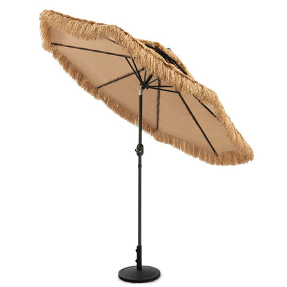 Weather-resistant PE fabric and straw canopy provide durable shade for relaxing outdoors during summer