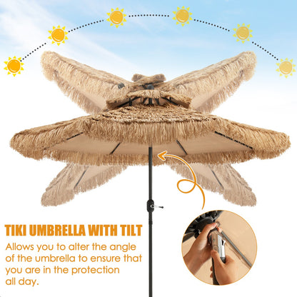Costway Thatched Tiki Umbrella with 8 Ribs &Tilt Adjustment for Beach