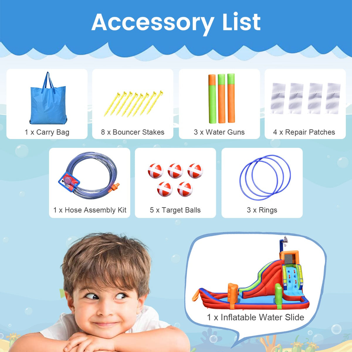 Costway 6-in-1 Inflatable Waterslide with Long Slide (without Blower)