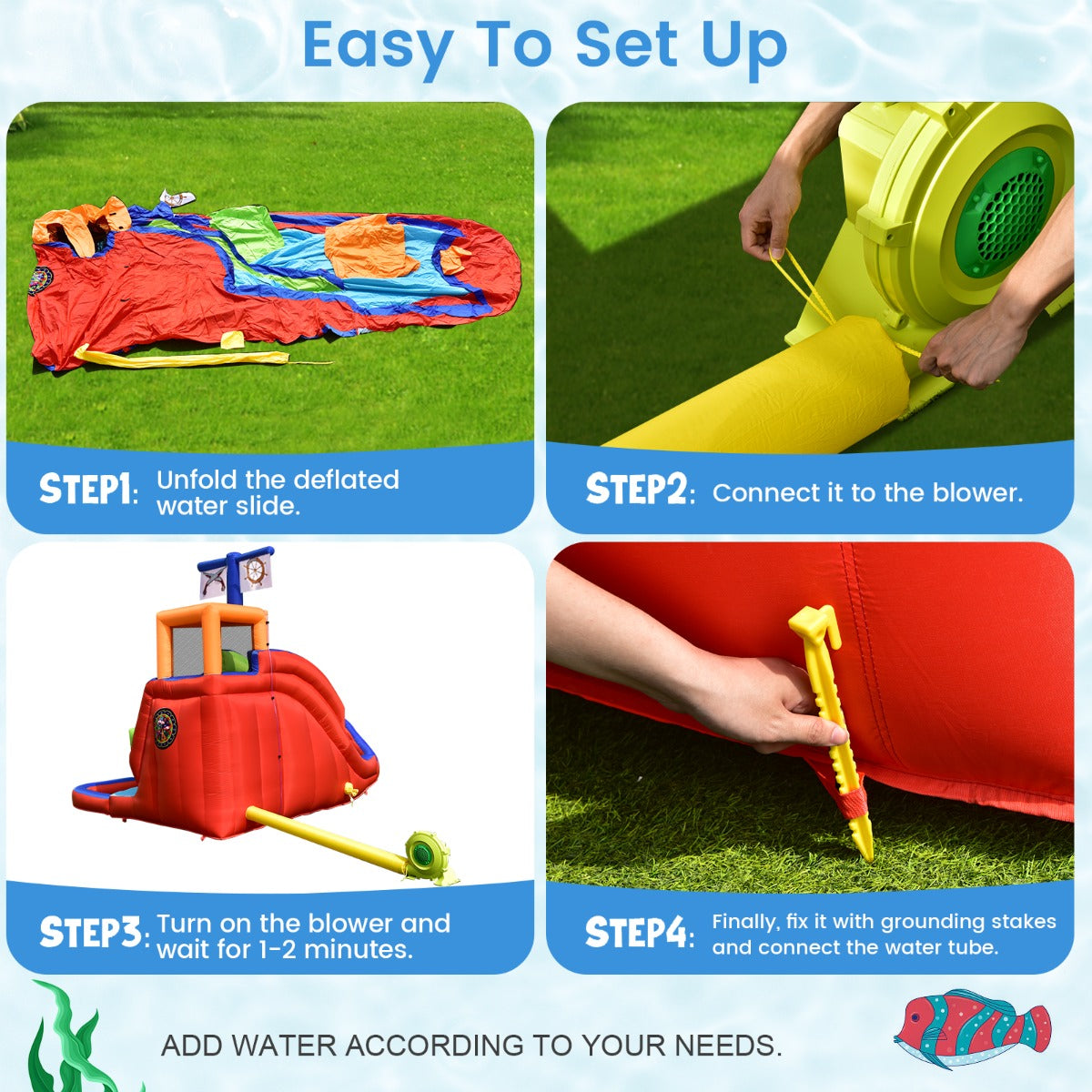 Costway 6-in-1 Inflatable Waterslide with Long Slide (without Blower)