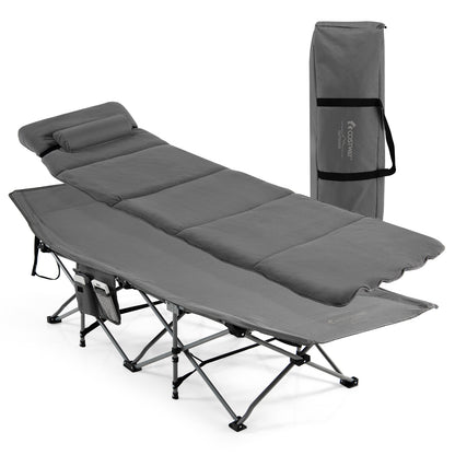 Folding Travel Camping Cot with Carry Bag, Removable Mattress &amp; Pillow-Grey
