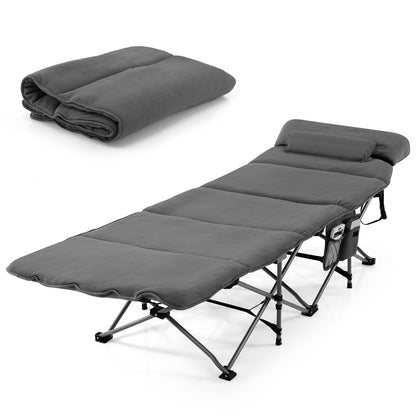 Folding Travel Camping Cot with Carry Bag, Removable Mattress &amp; Pillow-Grey