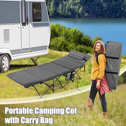Folding Travel Camping Cot with Carry Bag, Removable Mattress &amp; Pillow-Grey