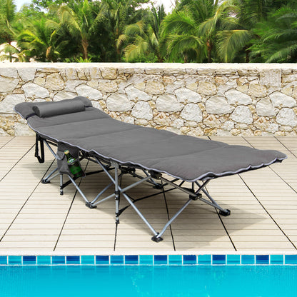 Folding Travel Camping Cot with Carry Bag, Removable Mattress &amp; Pillow-Grey