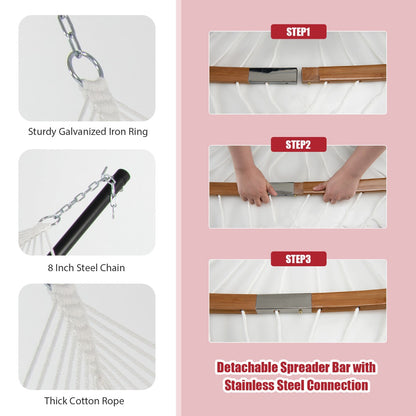 Detachable spreader bars fold into compact sections for convenient transport and storage