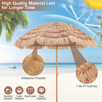Water-resistant polyester fabric and PP thatch provide durable outdoor shade for sunny days