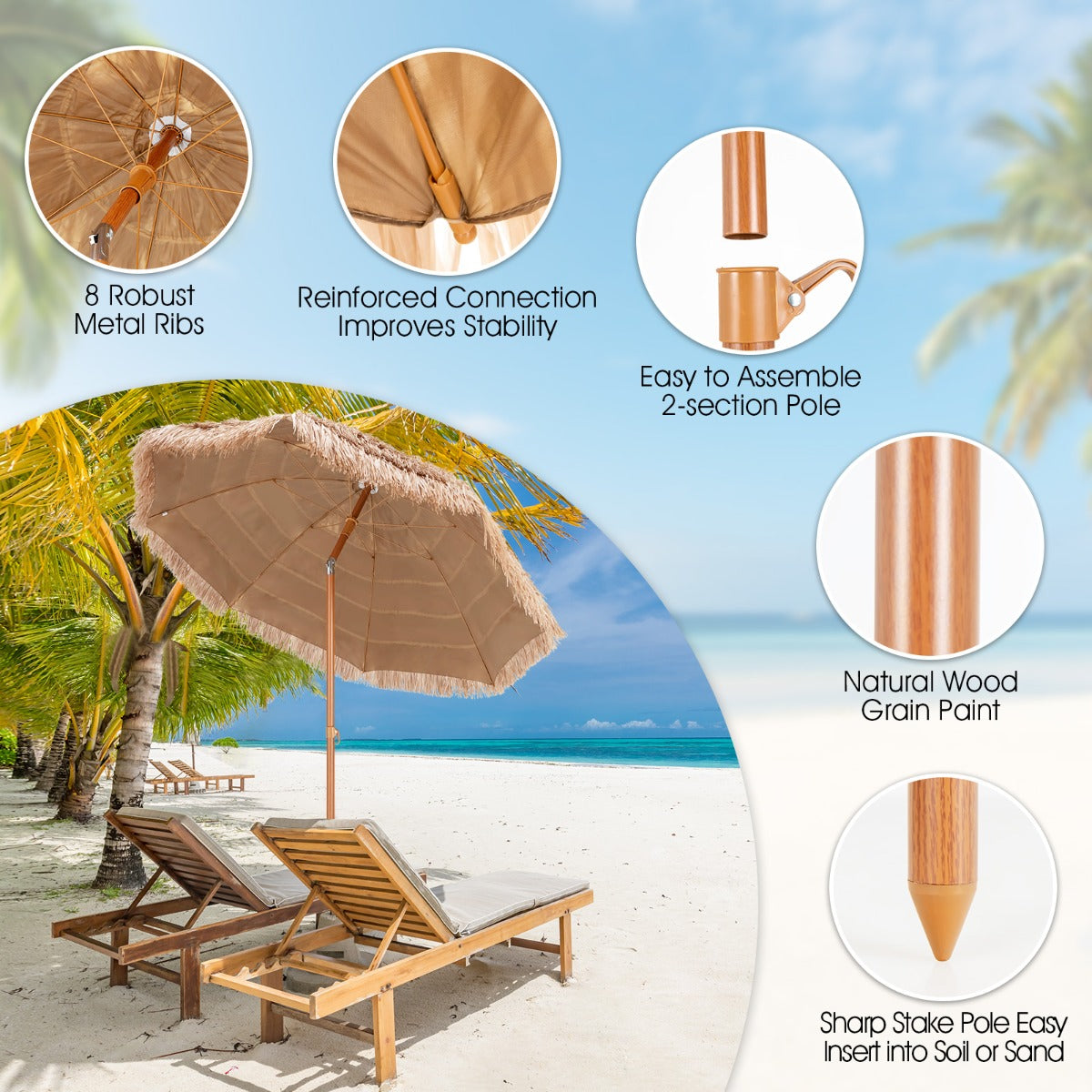 Tiki umbrella is ideal for patios, backyards, terraces, pools, restaurants, cafes, and beach events