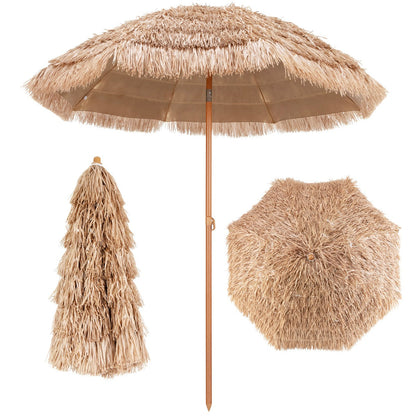 Seven-layer thatched canopy with UPF 30-plus protection helps block harmful ultraviolet sunlight