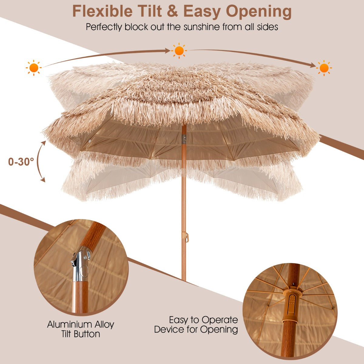 Eight sturdy metal ribs and powder-coated steel pole provide reliable support and stability