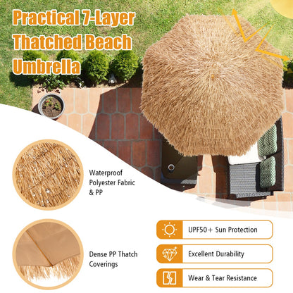 Costway 8 FT Thatched Tiki Umbrella with 8 Metal Ribs & 7-Tier Straw Top