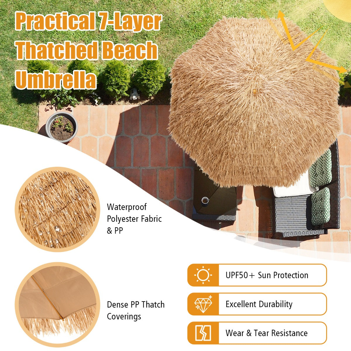 Waterproof and fade-resistant polyester canopy provides durable protection during summer outdoor use