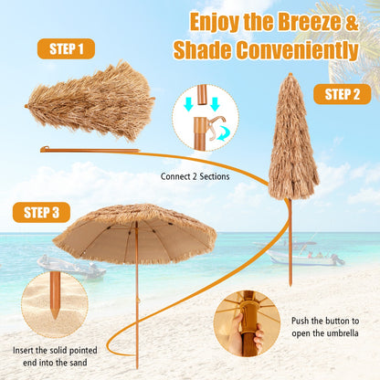 Costway 8 FT Thatched Tiki Umbrella with 8 Metal Ribs & 7-Tier Straw Top
