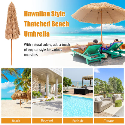 Costway 8 FT Thatched Tiki Umbrella with 8 Metal Ribs & 7-Tier Straw Top