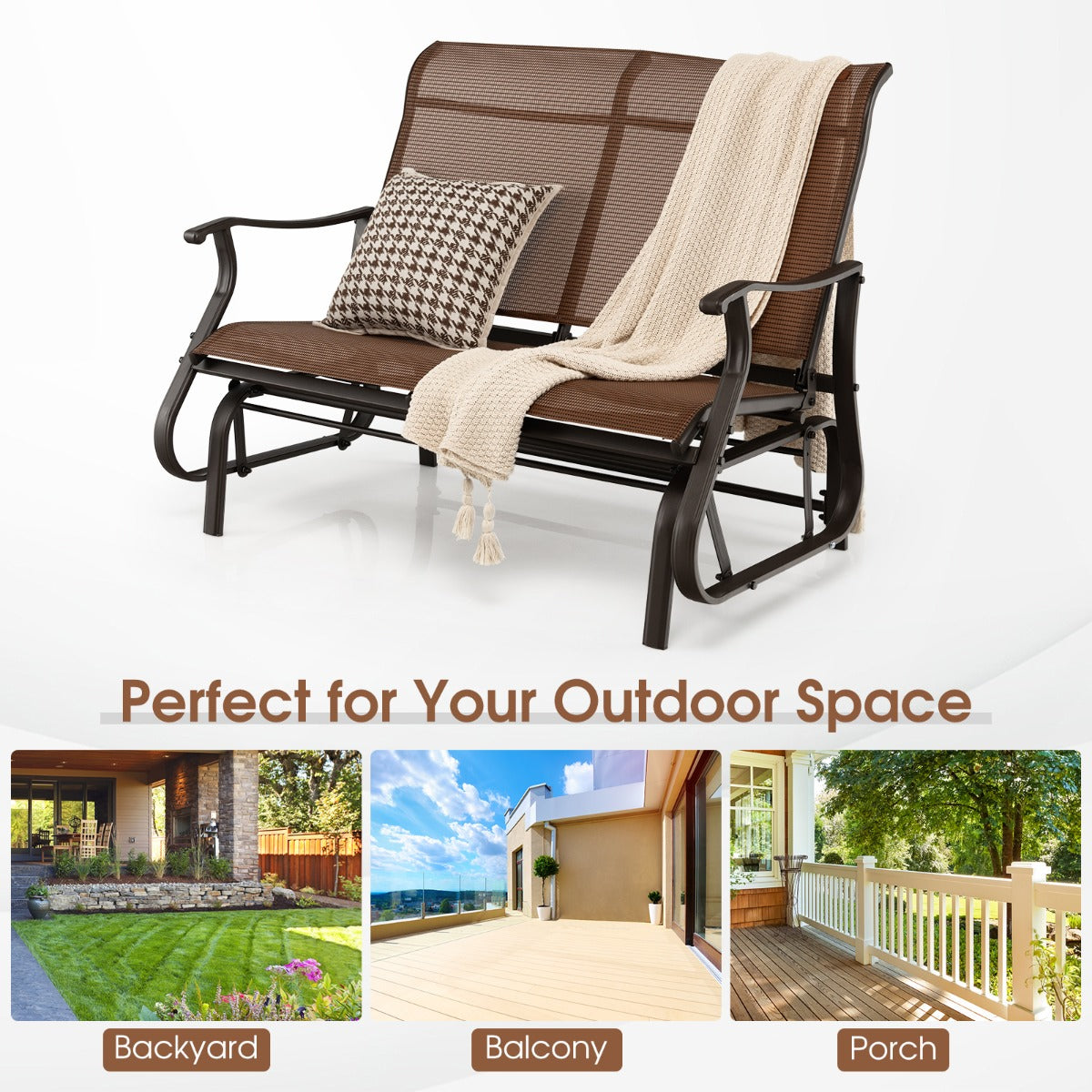 Costway 2-Person Patio Glider Bench with High Back & Curved Armrests