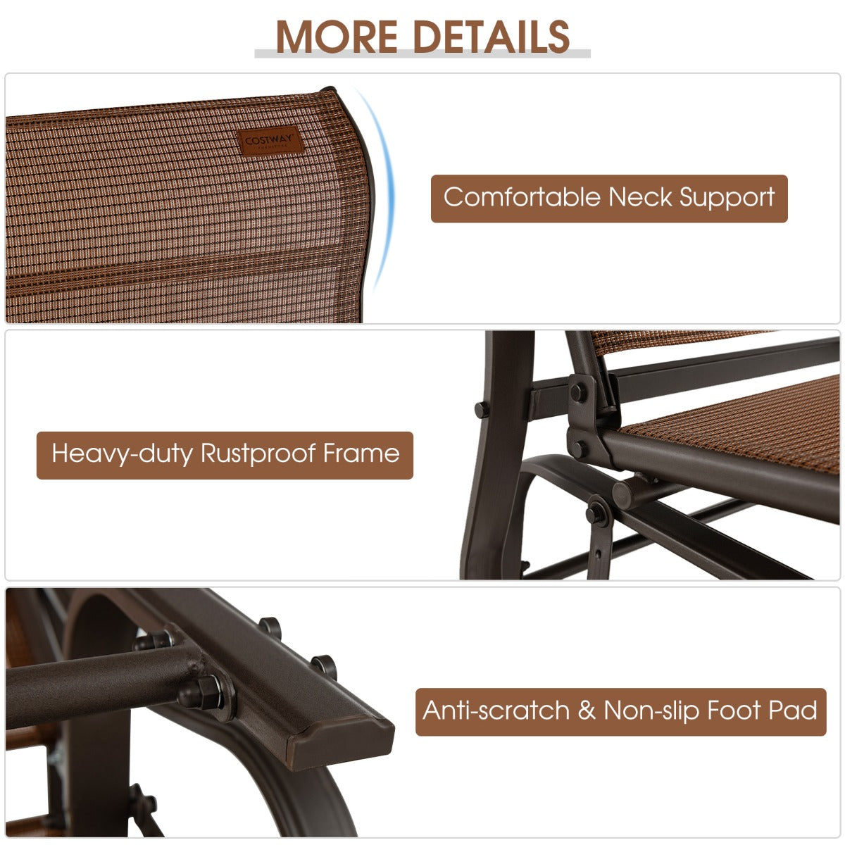 Smooth surfaces and quick-drying fabric make this outdoor glider bench easy to maintain