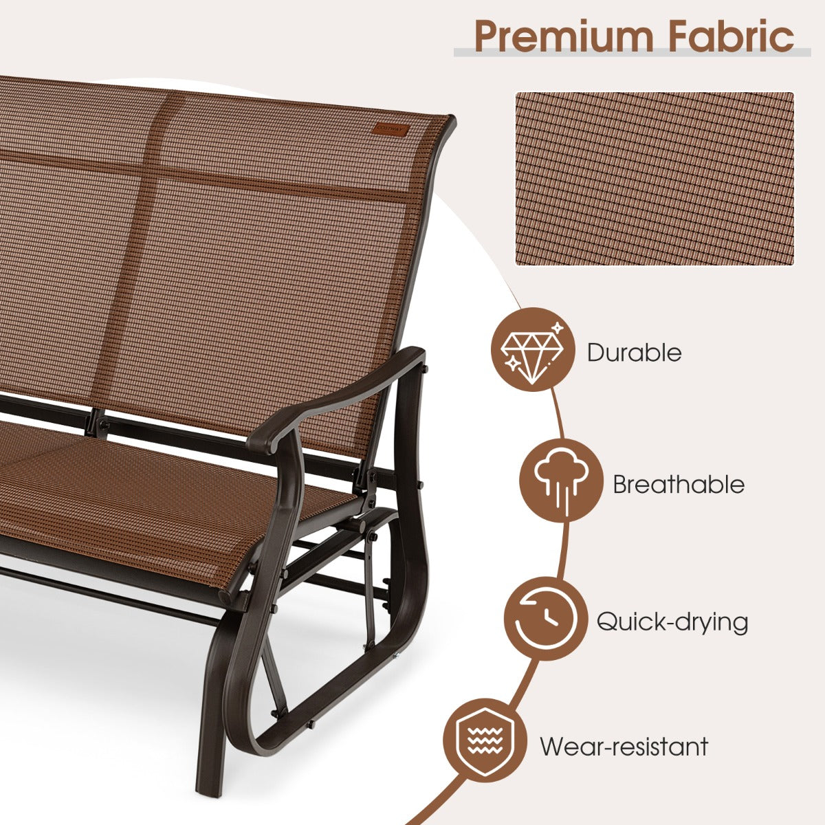 Costway 2-Person Patio Glider Bench with High Back & Curved Armrests