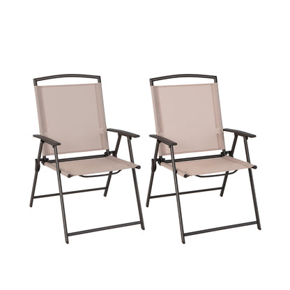 Set of 2 Patio Folding Chairs with Armrests and Rustproof Steel Frame-Beige