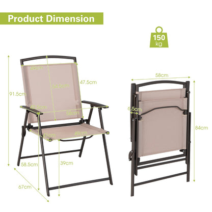 Set of 2 Patio Folding Chairs with Armrests and Rustproof Steel Frame-Beige
