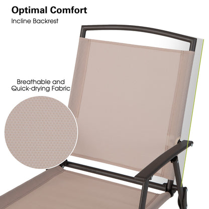Set of 2 Patio Folding Chairs with Armrests and Rustproof Steel Frame-Beige
