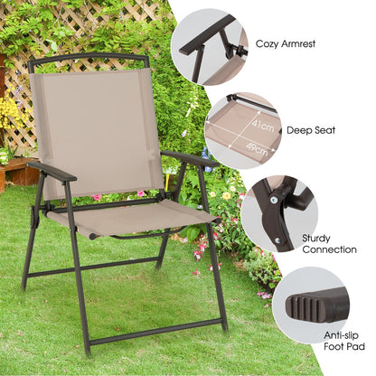 Set of 2 Patio Folding Chairs with Armrests and Rustproof Steel Frame-Beige