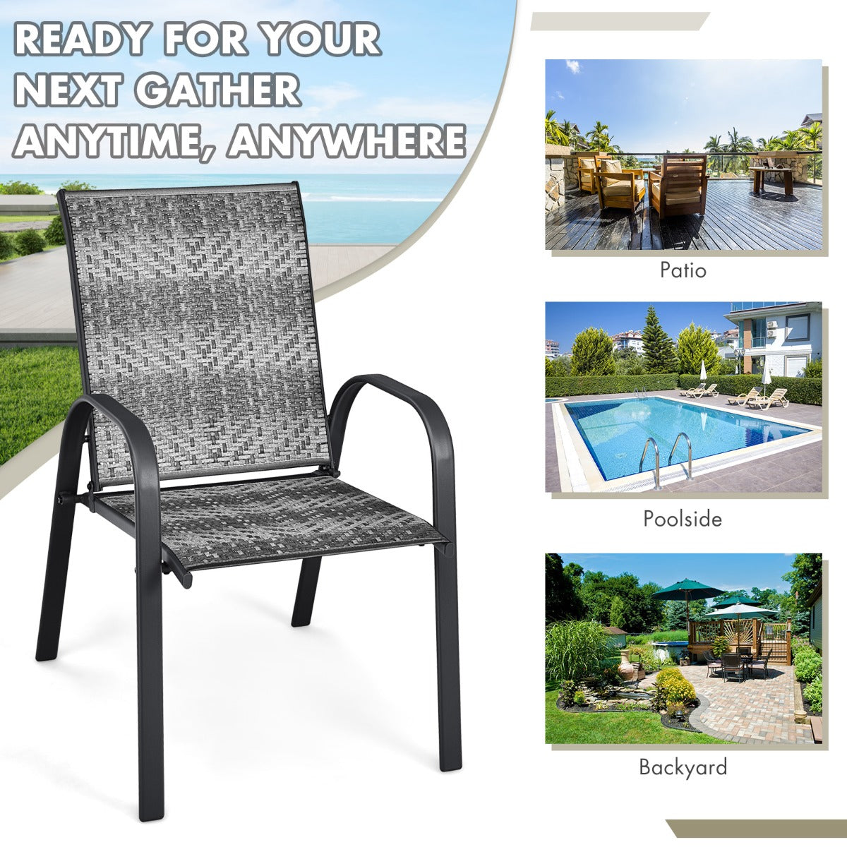 Mix-gray rattan and black frames create an attractive contemporary outdoor furniture set