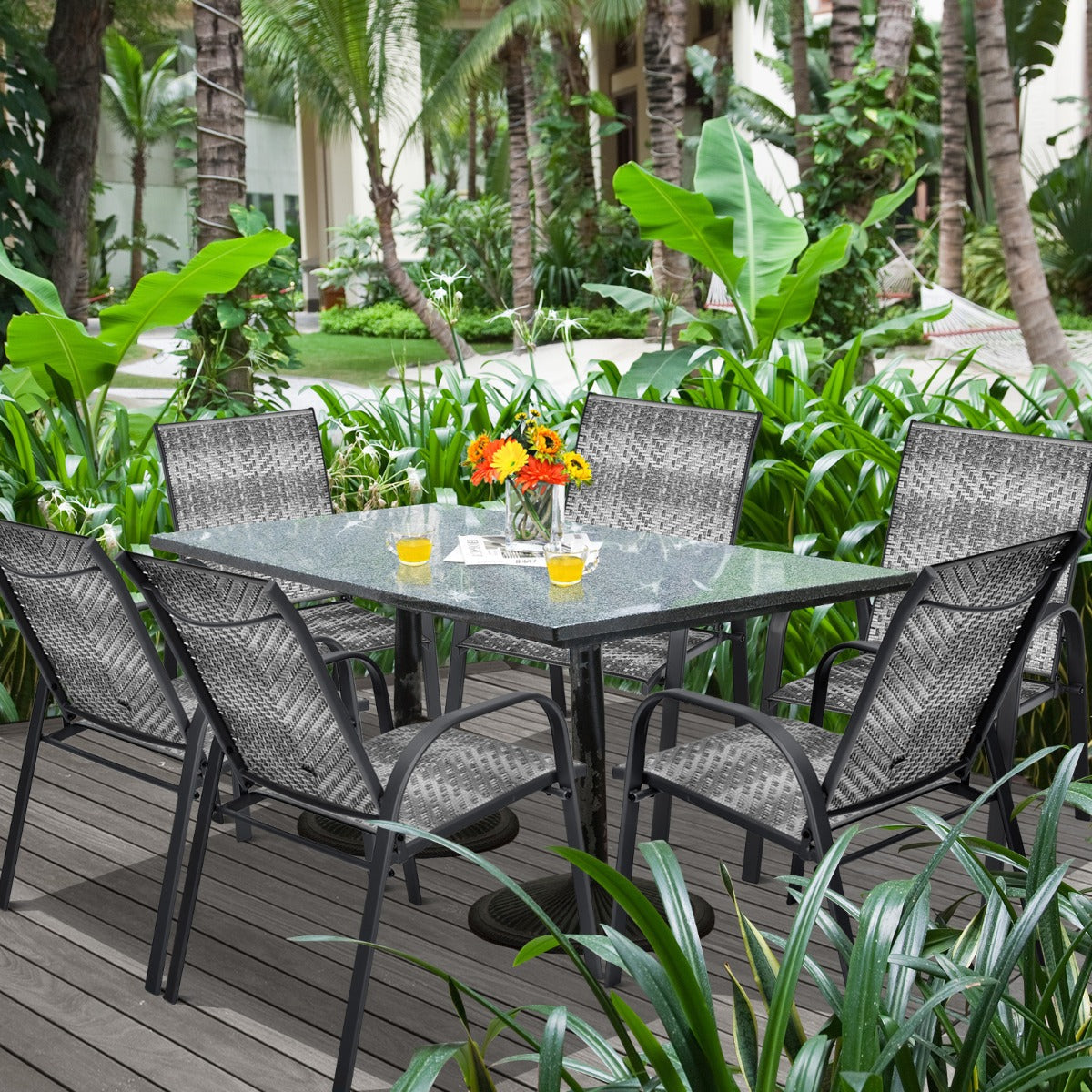 Non-slip foot pads improve stability while helping protect patios, decks, and indoor floors